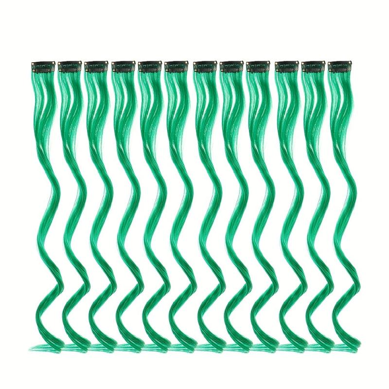 12 Pcs Clip On Hair Extensions Y2K Colored Streaks