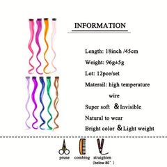 12 Pcs Clip On Hair Extensions Y2K Colored Streaks