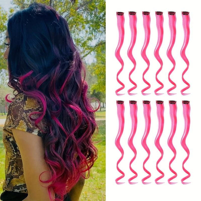12 Pcs Clip On Hair Extensions Y2K Colored Streaks