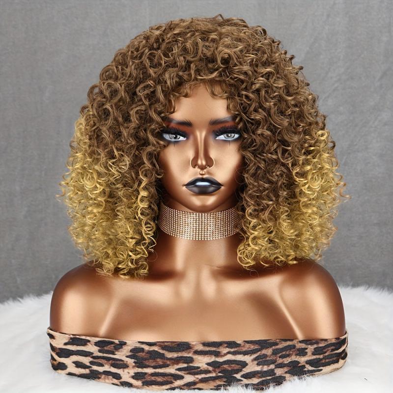 Kinky Curly Wig Synthetic Short Afro Brown Blonde Women