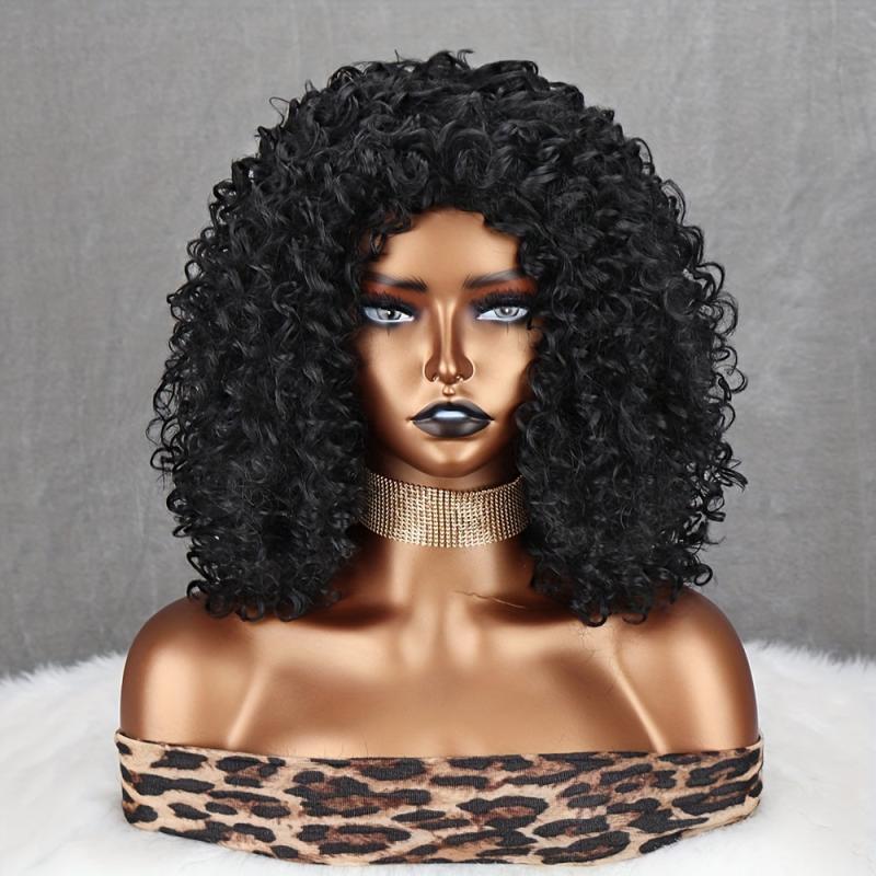 Kinky Curly Wig Synthetic Short Afro Brown Blonde Women