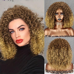 Kinky Curly Wig Synthetic Short Afro Brown Blonde Women
