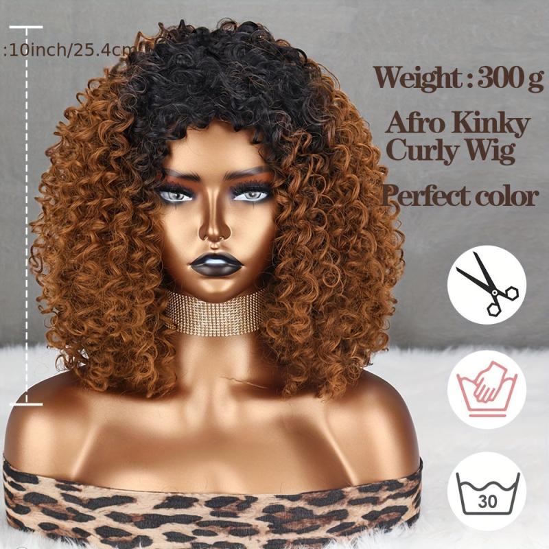 Kinky Curly Wig Synthetic Short Afro Brown Blonde Women