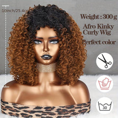 Kinky Curly Wig Synthetic Short Afro Brown Blonde Women