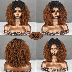 Kinky Curly Wig Synthetic Short Afro Brown Blonde Women