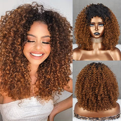 Kinky Curly Wig Synthetic Short Afro Brown Blonde Women