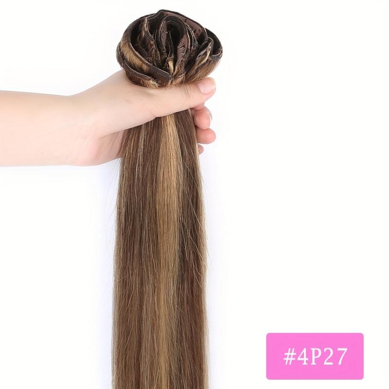 8Pcs Double Weft 18 Clips Clip In Human Hair Extensions 100 Real Hair 4P27