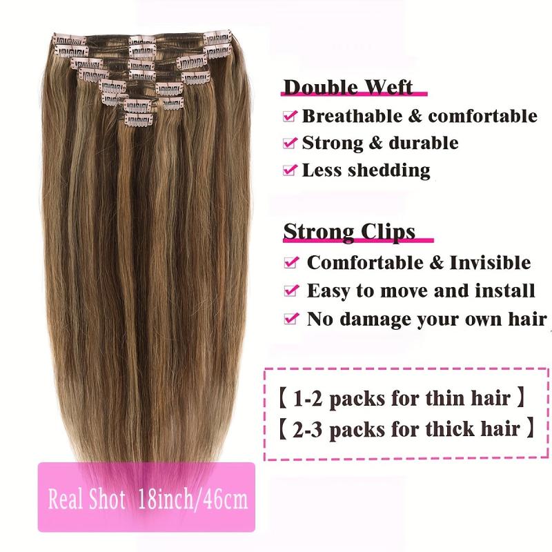 8Pcs Double Weft 18 Clips Clip In Human Hair Extensions 100 Real Hair 4P27