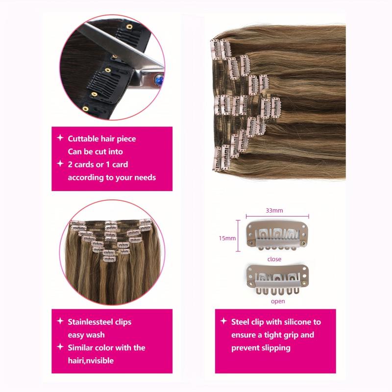 8Pcs Double Weft 18 Clips Clip In Human Hair Extensions 100 Real Hair 4P27