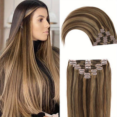 8Pcs Double Weft 18 Clips Clip In Human Hair Extensions 100 Real Hair 4P27