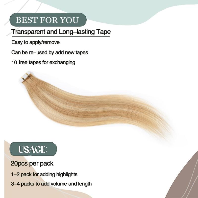 20pcs Light Golden Blonde Tape In Human Hair Extensions