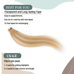 20pcs Light Golden Blonde Tape In Human Hair Extensions