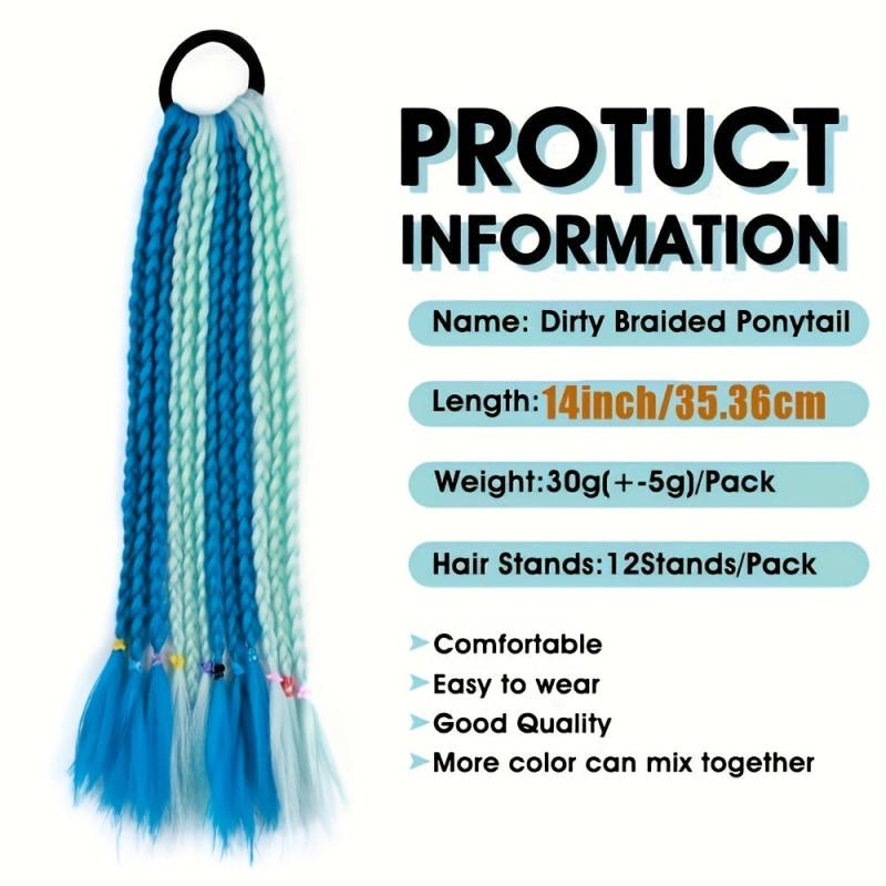 Colorful Three strand Braid Hair Pieces Synthetic Crochet Hair Extensions