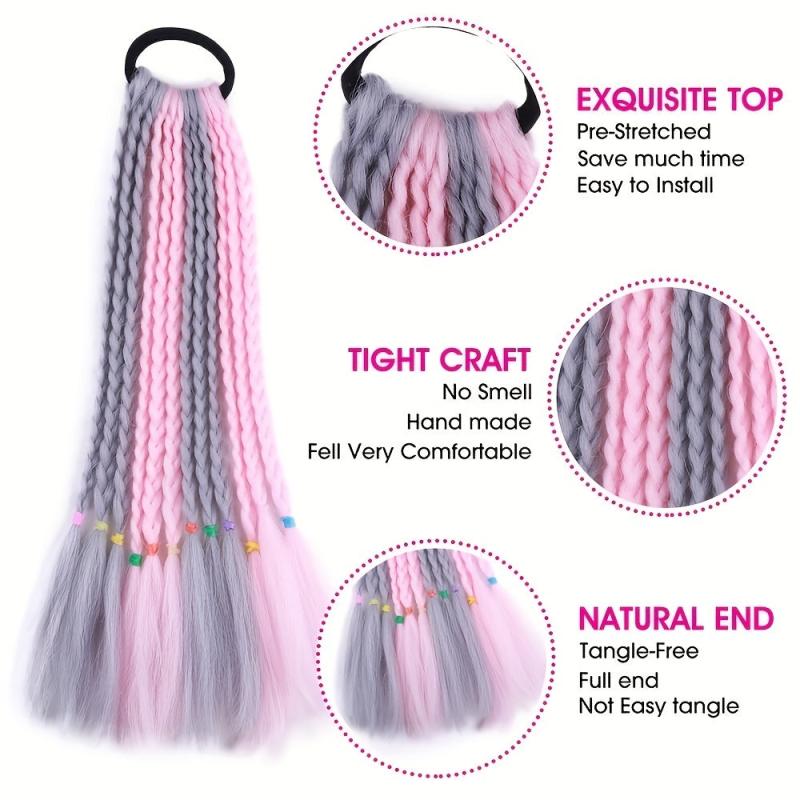 Colorful Three strand Braid Hair Pieces Synthetic Crochet Hair Extensions