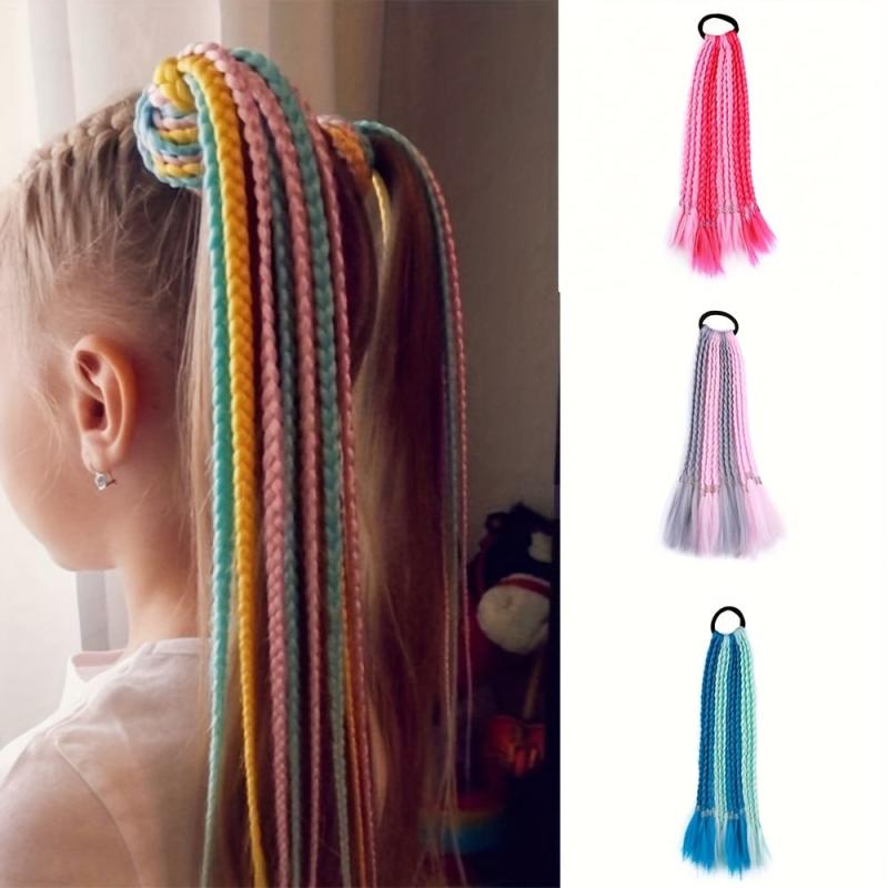 Colorful Three strand Braid Hair Pieces Synthetic Crochet Hair Extensions