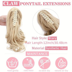 30 48 Cm Curly Ponytail Extension Claw Clip Hair Wig 1B Bleach Blonde