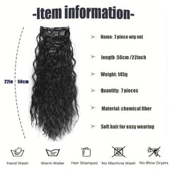 55 88 Cm Wavy Hair Clip In Hair Extension Natural Wavy Synthetic Wig For Women