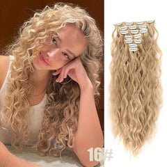 55 88 Cm Wavy Hair Clip In Hair Extension Natural Wavy Synthetic Wig For Women