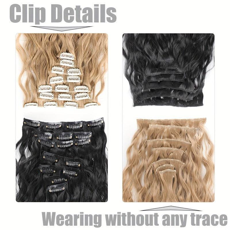 55 88 Cm Wavy Hair Clip In Hair Extension Natural Wavy Synthetic Wig For Women