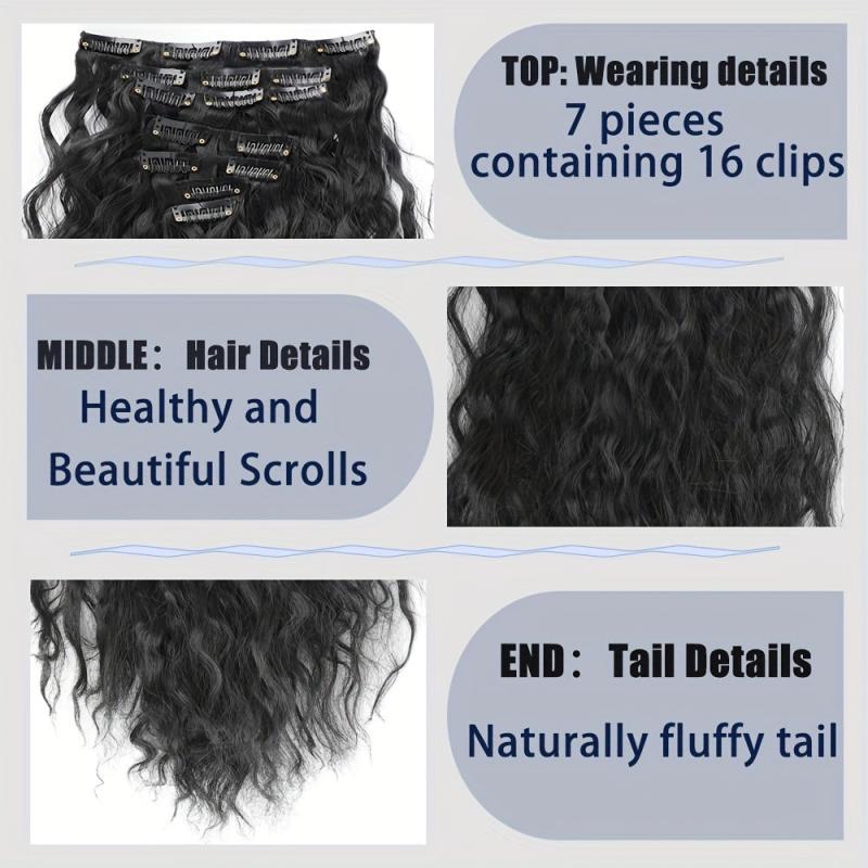 55 88 Cm Wavy Hair Clip In Hair Extension Natural Wavy Synthetic Wig For Women