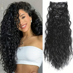 55 88 Cm Wavy Hair Clip In Hair Extension Natural Wavy Synthetic Wig For Women
