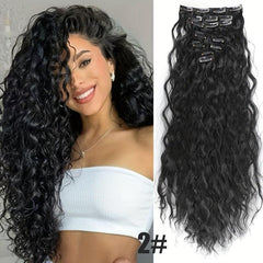 55 88 Cm Wavy Hair Clip In Hair Extension Natural Wavy Synthetic Wig For Women