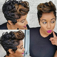 Short Pixie Cut Mixed Brown Bangs Short Wig for Women