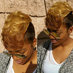 Short Pixie Cut Mixed Brown Bangs Short Wig for Women