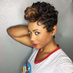 Short Pixie Cut Mixed Brown Bangs Short Wig for Women