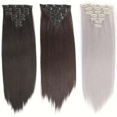 55 88 Cm Long Straight Clip In Hair Extensions 7 Pieces Set