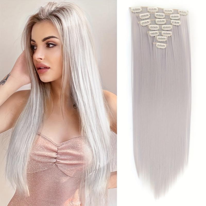 55 88 Cm Long Straight Clip In Hair Extensions 7 Pieces Set