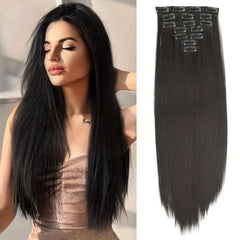55 88 Cm Long Straight Clip In Hair Extensions 7 Pieces Set