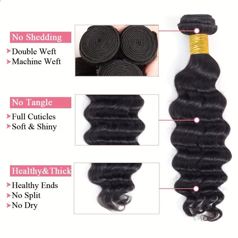 100% Peruvian Loose Deep Wave Human Hair Bundles - Natural Deep Curly Weave