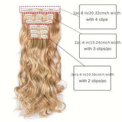 6Pc Wavy Curly Hair Pieces Extensions 50 Synthetic Thick Clip