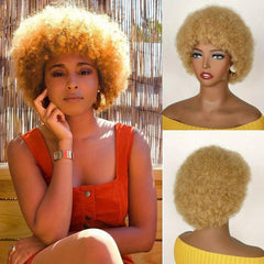 Burgundy Red Short Afro Kinky Curly Wig for Women