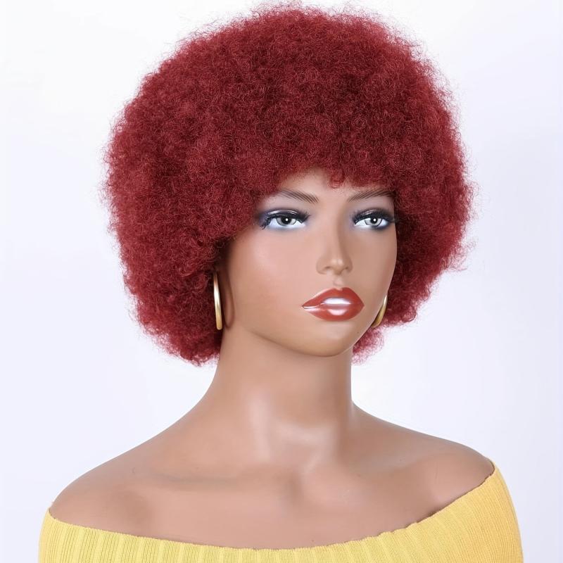 Burgundy Red Short Afro Kinky Curly Wig for Women