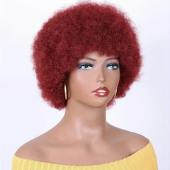 Burgundy Red Short Afro Kinky Curly Wig for Women