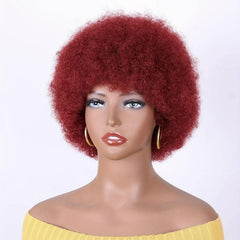 Burgundy Red Short Afro Kinky Curly Wig for Women