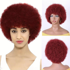 Burgundy Red Short Afro Kinky Curly Wig for Women
