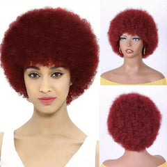 Burgundy Red Short Afro Kinky Curly Wig for Women