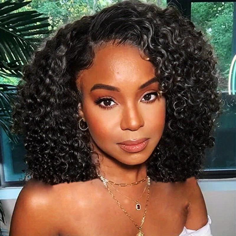 25 4 Cm Short Curly Bob Human Hair Wigs For Women Glueless Afro Curly Wig