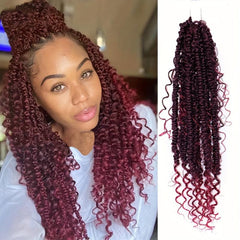 Curly Faux Locs Crochet Hair Boho Ombre Red Braids Hair Extensions