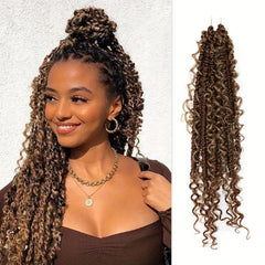 Curly Faux Locs Crochet Hair Boho Ombre Red Braids Hair Extensions