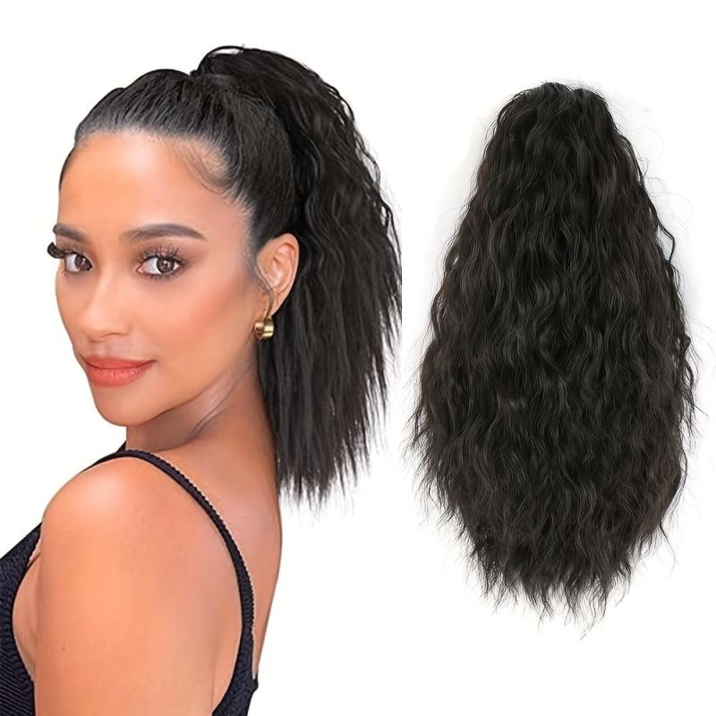Short Curly Wavy Drawstring Ponytail Synthetic Clip In Hair Extensions