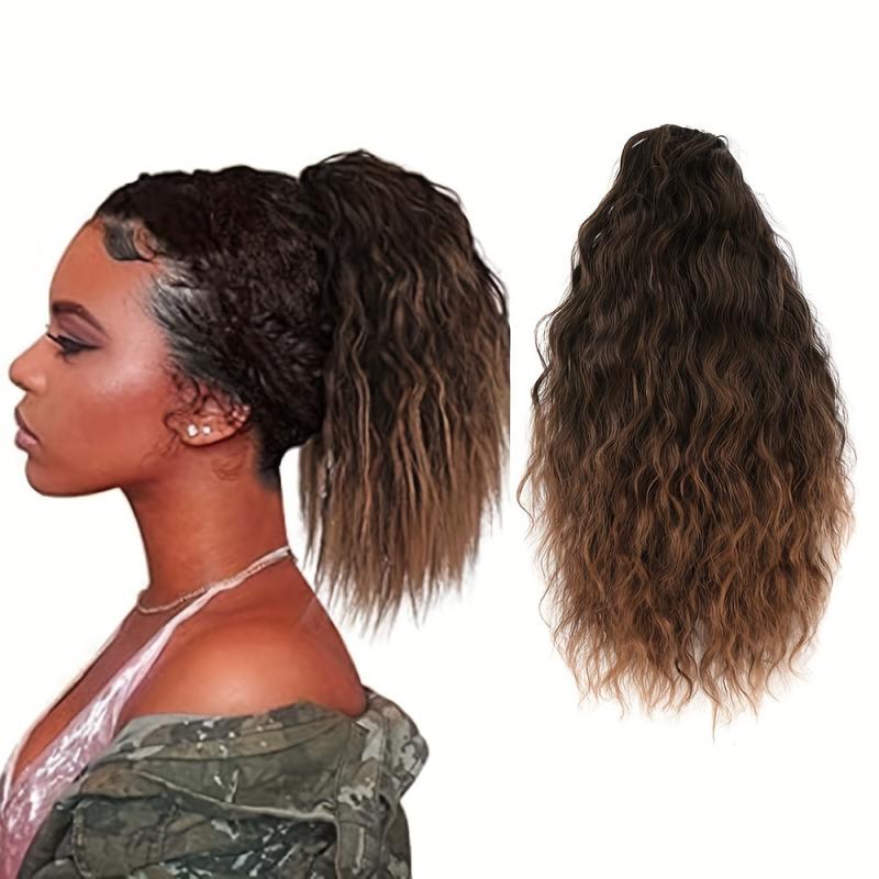 Short Curly Wavy Drawstring Ponytail Synthetic Clip In Hair Extensions
