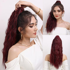 Wine Red Long Wavy Ponytail Hair Extension 60 Heat Resistant