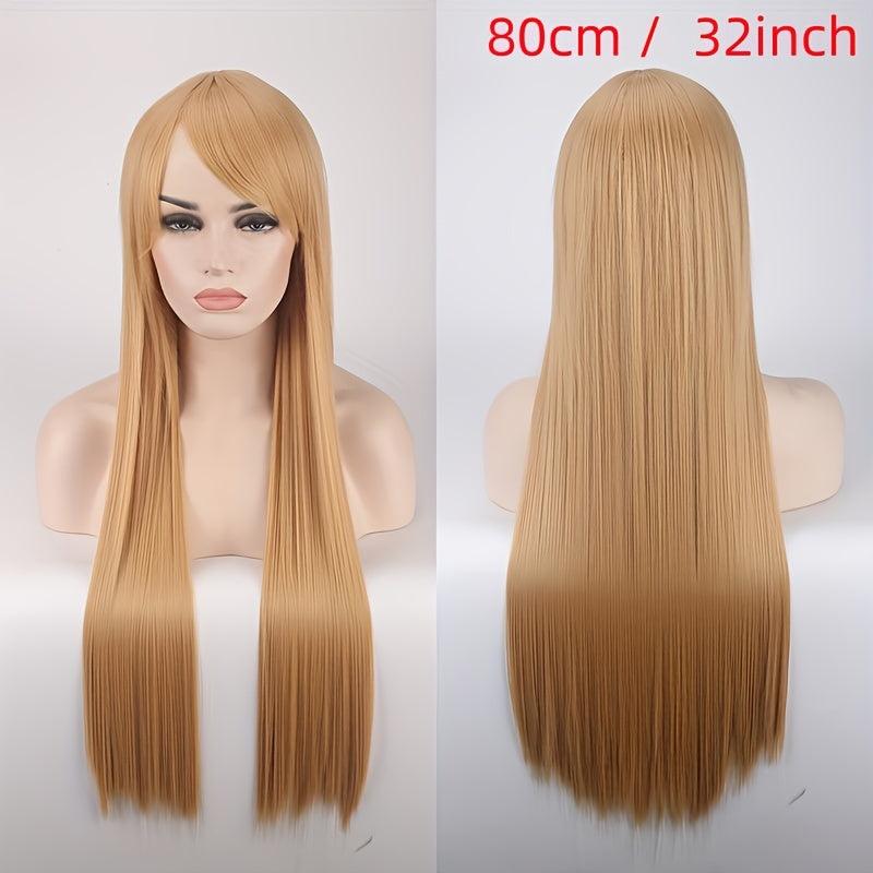 Brown Long Straight Hair Wig with Bangs 81 cm for Women
