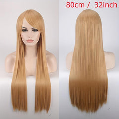 Brown Long Straight Hair Wig with Bangs 81 cm for Women