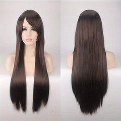 Brown Long Straight Hair Wig with Bangs 81 cm for Women