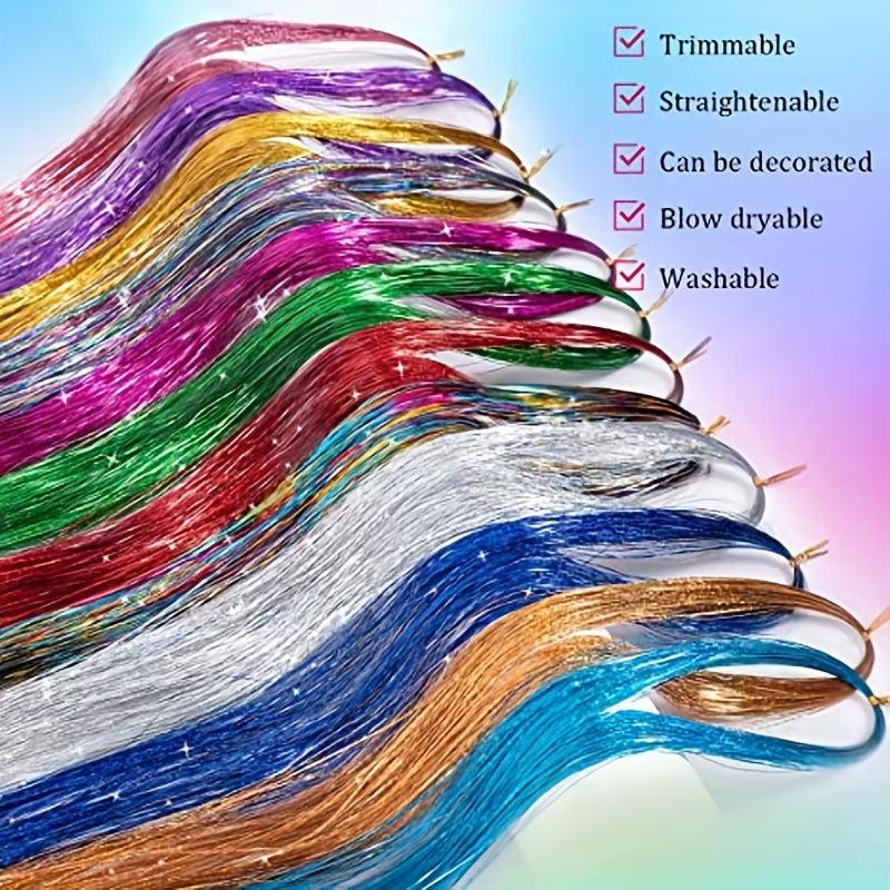 84 Cm Hair Tinsel Kit - Glitter Hair Extensions - 13 Colors